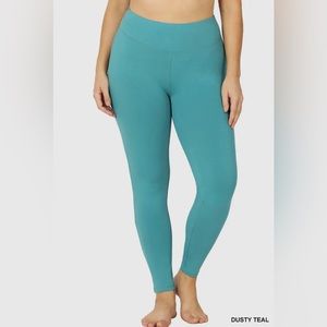 $13 1X New Dusty Teal W/O Pocket Plus Size Premium Waistband Leggings